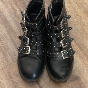 Studded Moto Ankle Boot w/Buckles